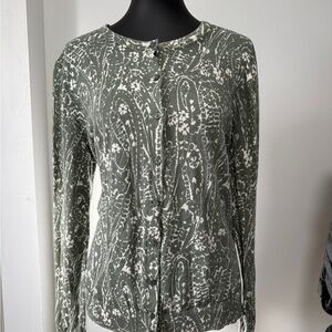 LOFT Olive and Cream Knit Cardigan